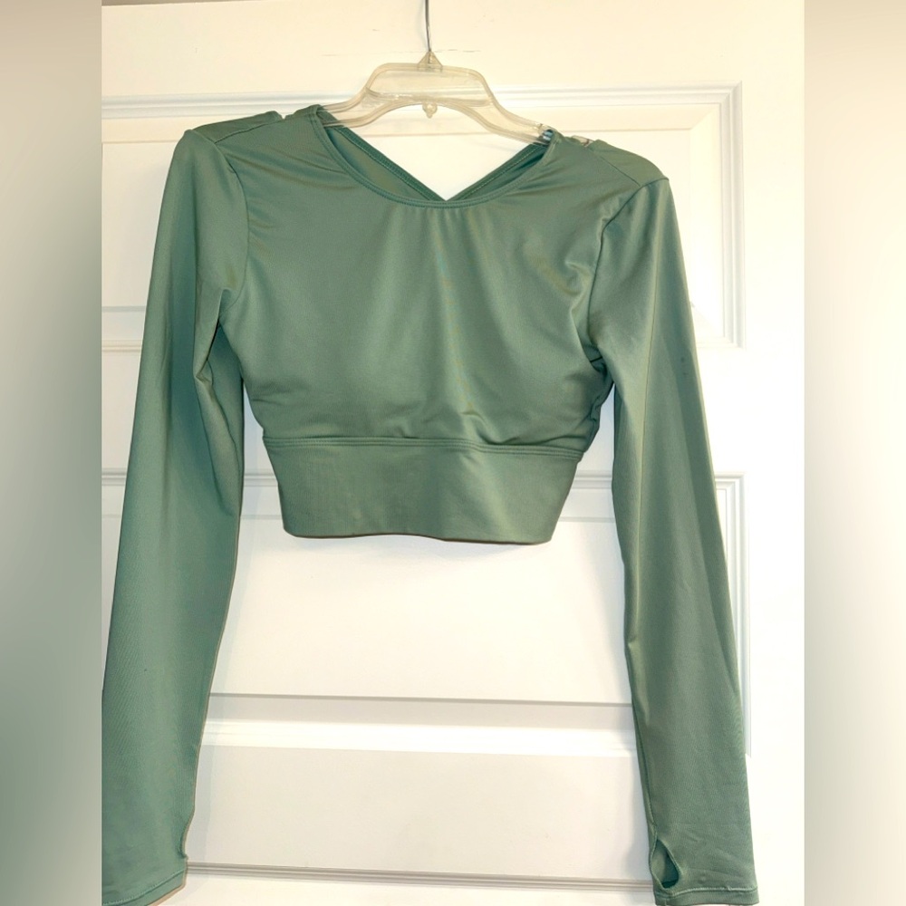 SHEIN Sage Green crop Long Sleeve top with padding size Small